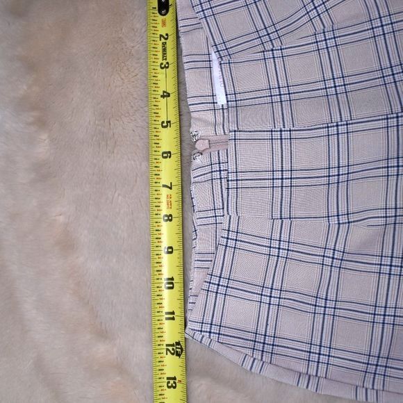 Womens Dress Pants Small Plaid Beige Blue Cropped Capris Preppy Casual Slacks - Picture 6 of 14